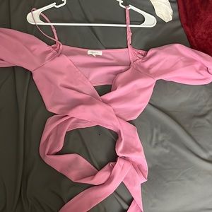 Pink open lace up top